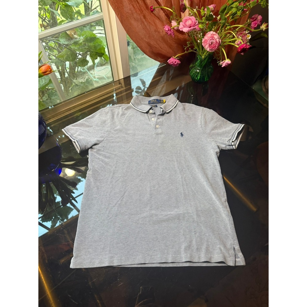 Polo Ralph Lauren Mens Slim Fit Stretch Mesh Polo Shirt Blue White Large